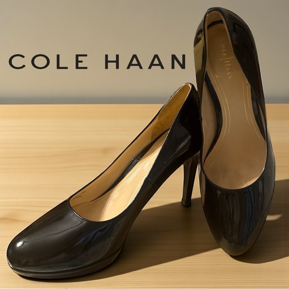 Cole Haan Black Patent Leather Heels Nike Air Comfort Platform Pumps Size 9B